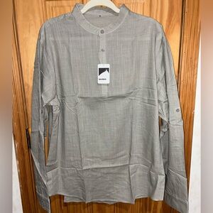Mens XXL Grey Cotton Polo Shirts Long Sleeve Summer Beach Button Down Shirt NWT
